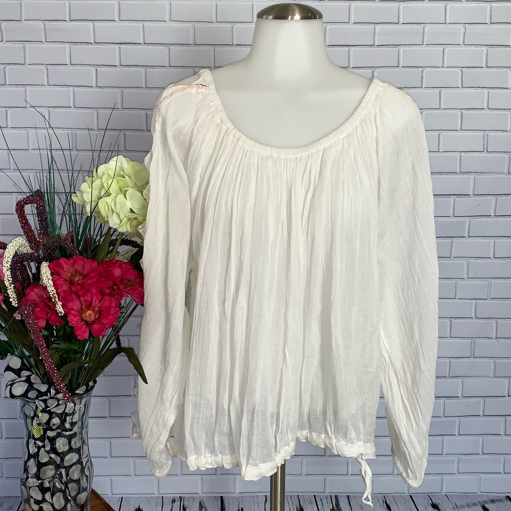 Free People FP One Sheer Crochet Sleeves Blouse NWT